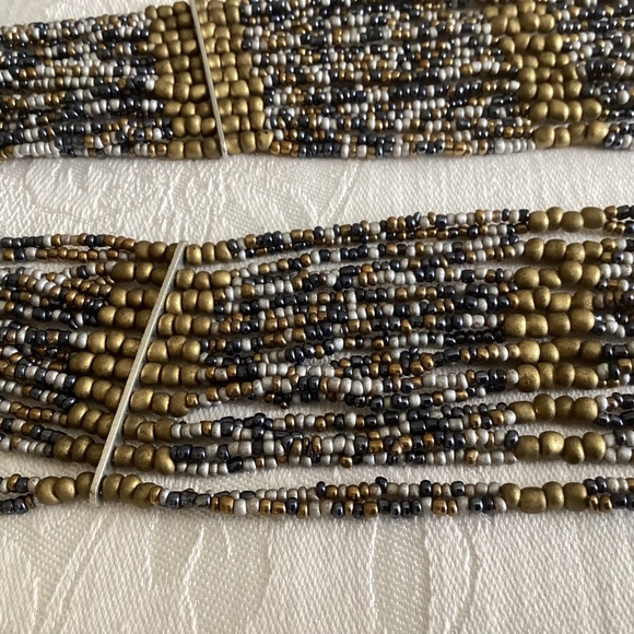 MULTI STRAND LONG STATEMENT NECKLACE GOLD Colored -GRAY -BLACK SMALL BEADS 18in - Picture 4 of 10